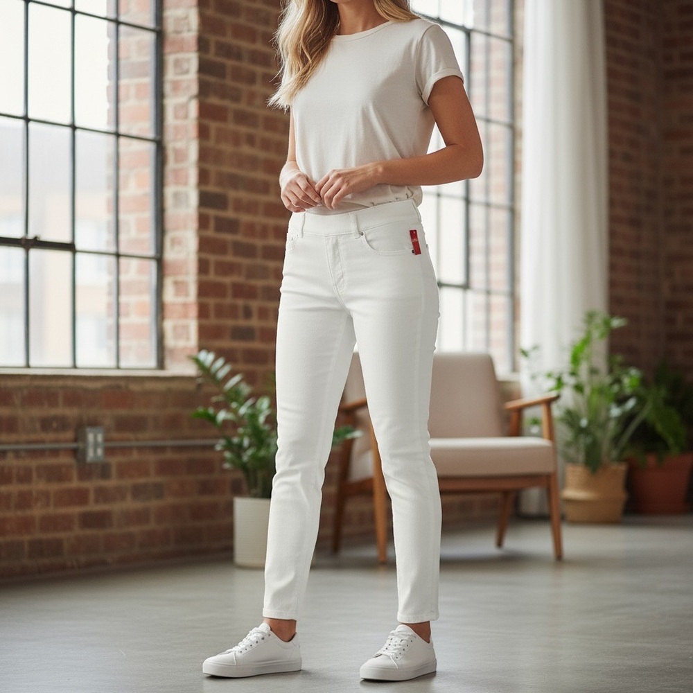 SPANX Pull-On Slim‎ Straight Ankle Jeggings, Classic White, Size Large